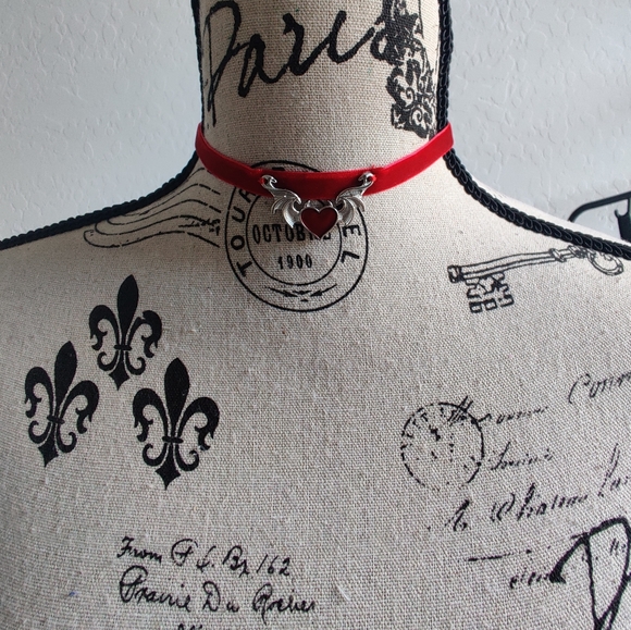 🆕 Red Heart with bat wings Hand Crafted Gothic choker necklace (2/$15) - Picture 3 of 4